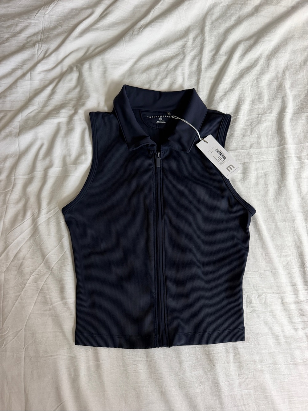 Travis Matthew Midline Polo Navy Ribbed Sleeveless Zip-Up Tank - Picture 2 of 3
